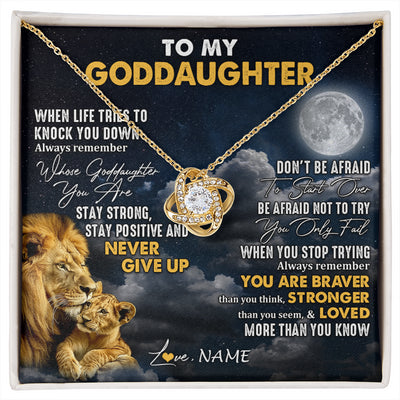 Love Knot Necklace 18K Yellow Gold Finish | 1 | Personalized To My Goddaughter Necklace From Godfather Lion Never Give Up Goddaughter Birthday Graduation Christmas Jewelry Customized Gift Box Message Card | siriusteestore
