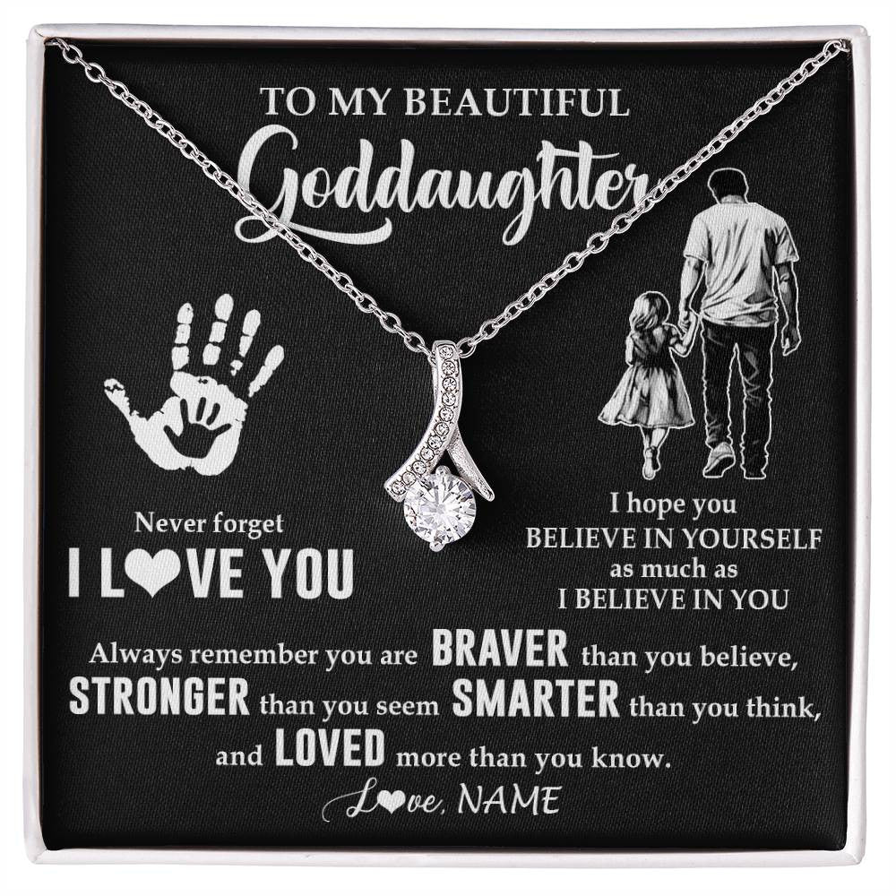 Alluring Beauty Necklace 14K White Gold Finish | 1 | Personalized To My Goddaughter Necklace From Godfather Never Forget I Love You Goddaughter Birthday Christmas Graduation Customized Gift Box Message Card | siriusteestore