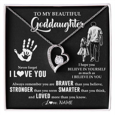 Forever Love Necklace 14K White Gold Finish | 1 | Personalized To My Goddaughter Necklace From Godfather Never Forget I Love You Goddaughter Birthday Christmas Graduation Customized Gift Box Message Card | siriusteestore