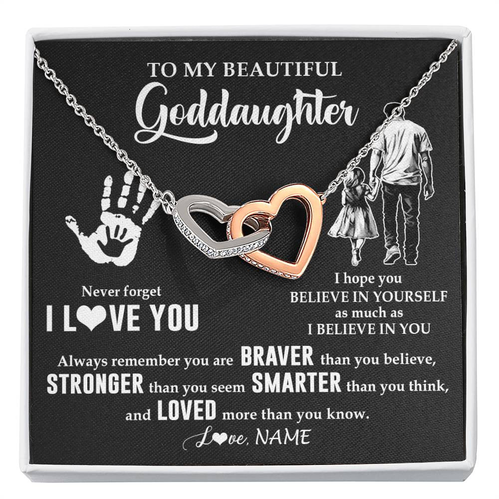 Interlocking Hearts Necklace Stainless Steel & Rose Gold Finish | 1 | Personalized To My Goddaughter Necklace From Godfather Never Forget I Love You Goddaughter Birthday Christmas Graduation Customized Gift Box Message Card | siriusteestore
