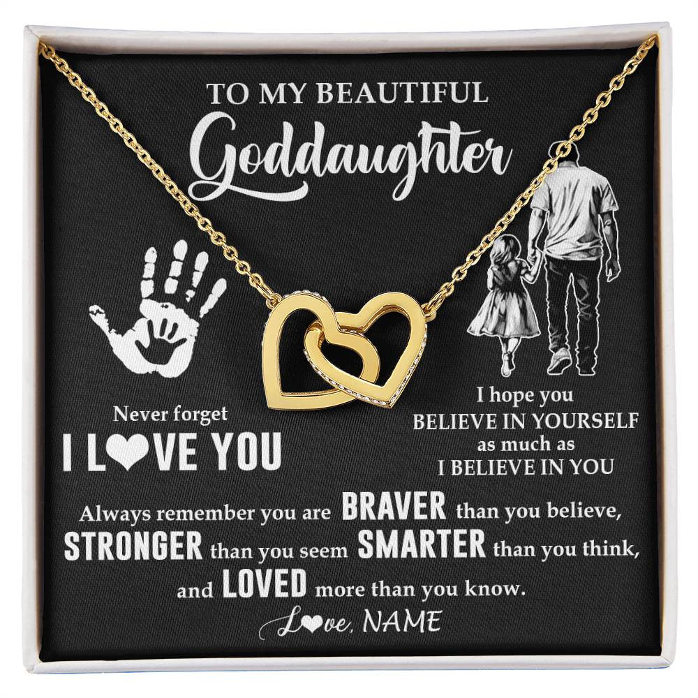Interlocking Hearts Necklace 18K Yellow Gold Finish | 1 | Personalized To My Goddaughter Necklace From Godfather Never Forget I Love You Goddaughter Birthday Christmas Graduation Customized Gift Box Message Card | siriusteestore