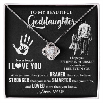 Love Knot Necklace 14K White Gold Finish | 1 | Personalized To My Goddaughter Necklace From Godfather Never Forget I Love You Goddaughter Birthday Christmas Graduation Customized Gift Box Message Card | siriusteestore