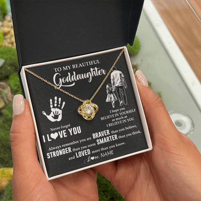 Love Knot Necklace 18K Yellow Gold Finish | 2 | Personalized To My Goddaughter Necklace From Godfather Never Forget I Love You Goddaughter Birthday Christmas Graduation Customized Gift Box Message Card | siriusteestore