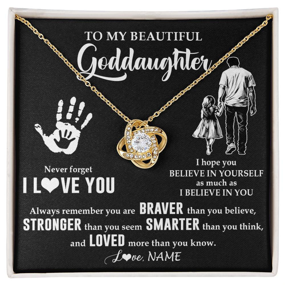 Love Knot Necklace 18K Yellow Gold Finish | 1 | Personalized To My Goddaughter Necklace From Godfather Never Forget I Love You Goddaughter Birthday Christmas Graduation Customized Gift Box Message Card | siriusteestore