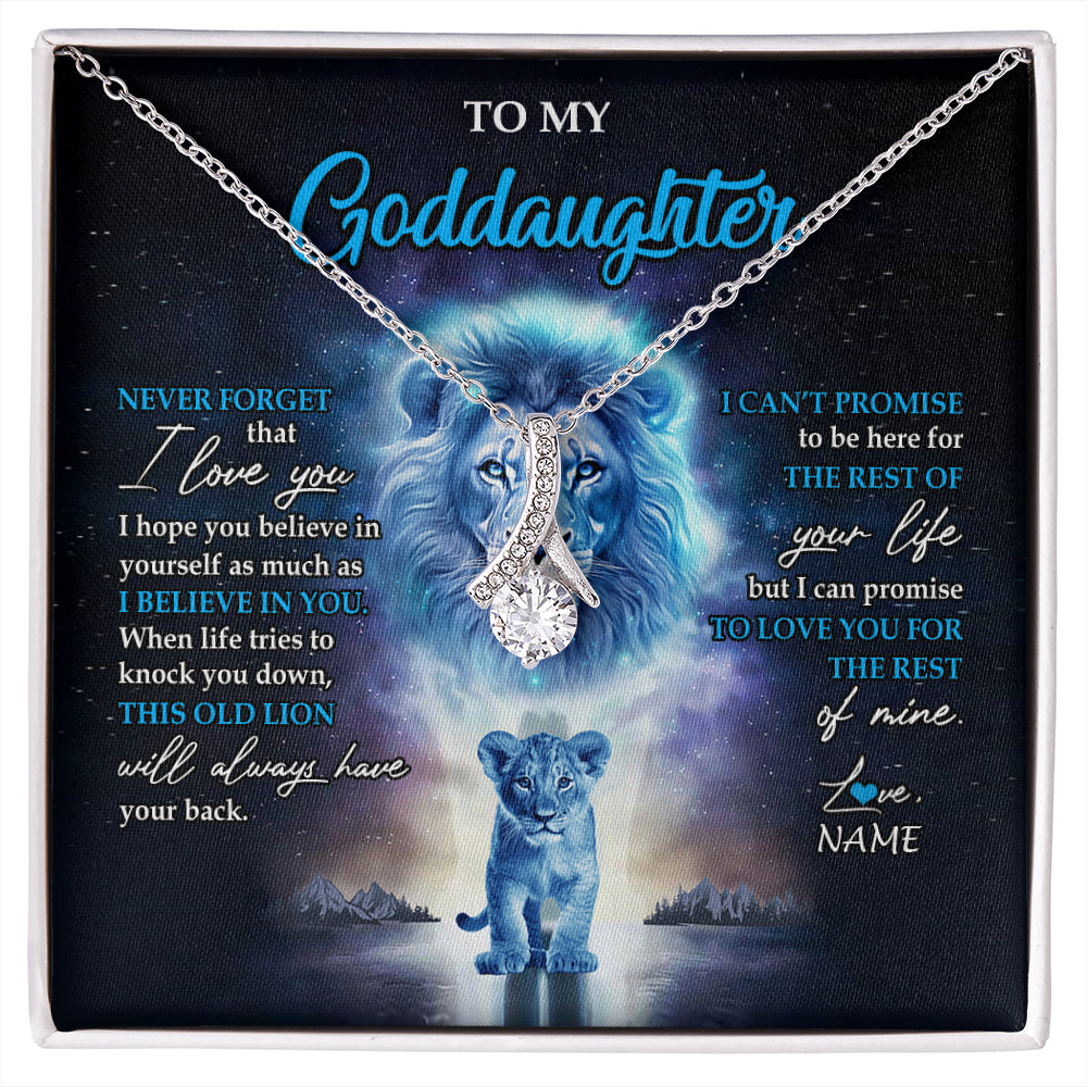 Alluring Beauty Necklace 14K White Gold Finish | 1 | Personalized To My Goddaughter Necklace From Godfather Never Forget I Love You Lion Goddaughter Jewelry Birthday Graduation Christmas Customized Message Card | siriusteestore