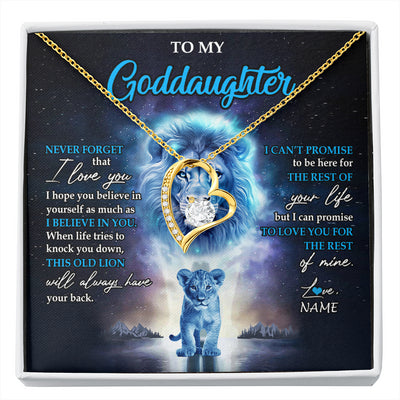 Forever Love Necklace 18K Yellow Gold Finish | 1 | Personalized To My Goddaughter Necklace From Godfather Never Forget I Love You Lion Goddaughter Jewelry Birthday Graduation Christmas Customized Message Card | siriusteestore