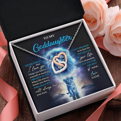 Interlocking Hearts Necklace Stainless Steel & Rose Gold Finish | 2 | Personalized To My Goddaughter Necklace From Godfather Never Forget I Love You Lion Goddaughter Jewelry Birthday Graduation Christmas Customized Message Card | siriusteestore