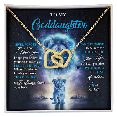 Interlocking Hearts Necklace 18K Yellow Gold Finish | 1 | Personalized To My Goddaughter Necklace From Godfather Never Forget I Love You Lion Goddaughter Jewelry Birthday Graduation Christmas Customized Message Card | siriusteestore