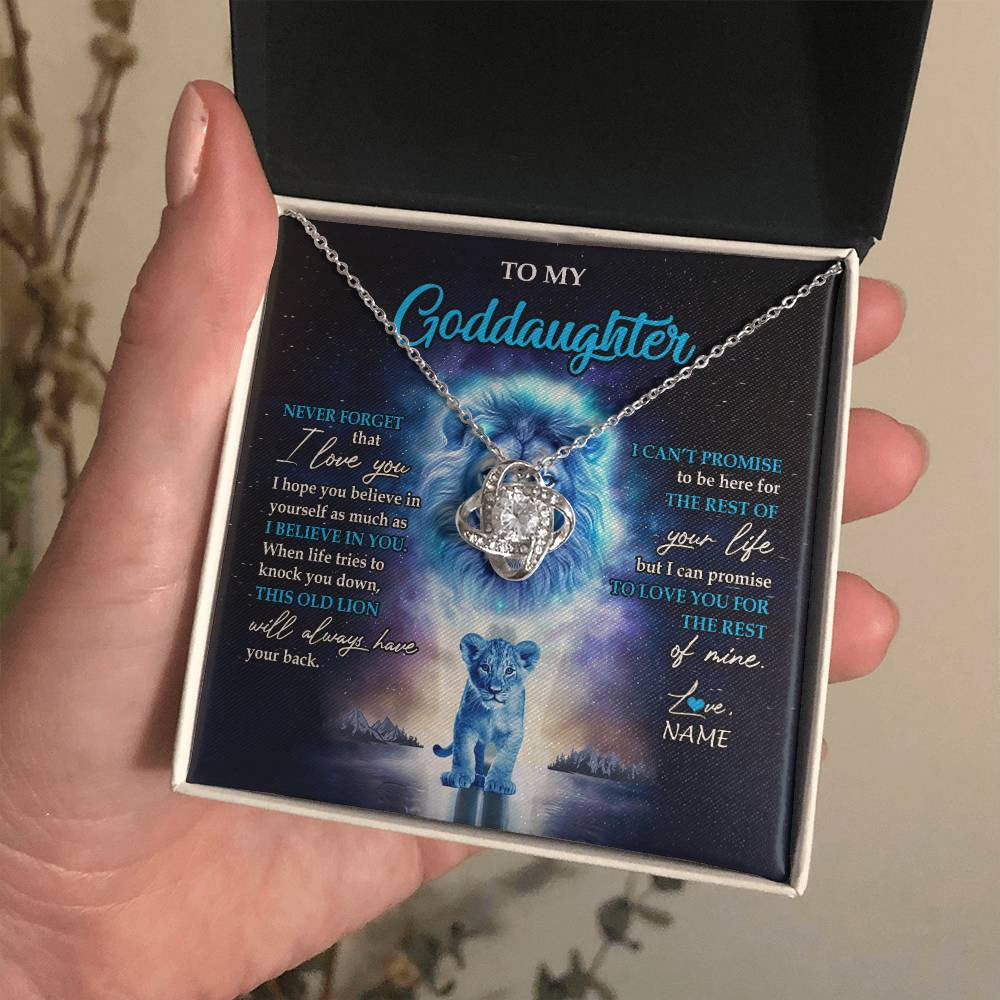 Love Knot Necklace 14K White Gold Finish | 2 | Personalized To My Goddaughter Necklace From Godfather Never Forget I Love You Lion Goddaughter Jewelry Birthday Graduation Christmas Customized Message Card | siriusteestore