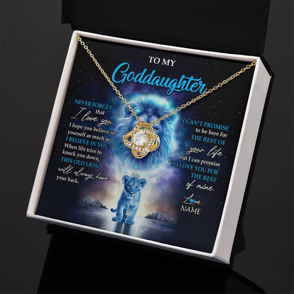 Love Knot Necklace 18K Yellow Gold Finish | 2 | Personalized To My Goddaughter Necklace From Godfather Never Forget I Love You Lion Goddaughter Jewelry Birthday Graduation Christmas Customized Message Card | siriusteestore