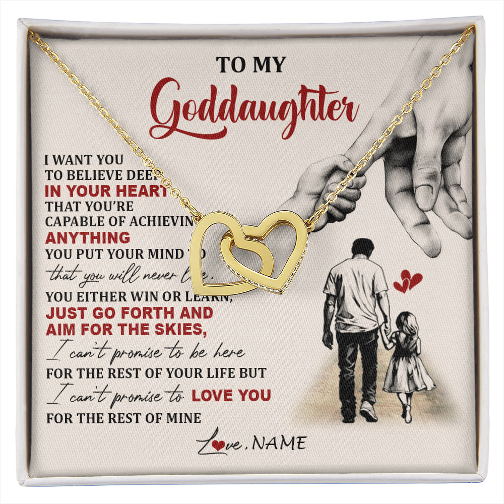 Interlocking Hearts Necklace 18K Yellow Gold Finish | 1 | Personalized To My Goddaughter Necklace From Godfather Promise To Love You Goddaughter Birthday Jewelry Graduation Christmas Customized Gift Box Message Card | siriusteestore