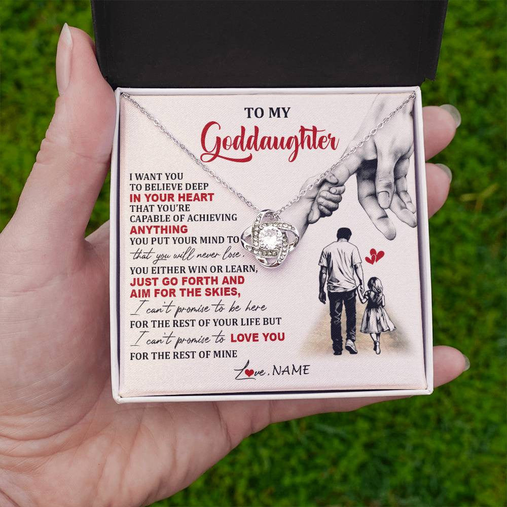 Love Knot Necklace 14K White Gold Finish | 2 | Personalized To My Goddaughter Necklace From Godfather Promise To Love You Goddaughter Birthday Jewelry Graduation Christmas Customized Gift Box Message Card | siriusteestore