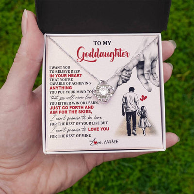 Love Knot Necklace 14K White Gold Finish | 2 | Personalized To My Goddaughter Necklace From Godfather Promise To Love You Goddaughter Birthday Jewelry Graduation Christmas Customized Gift Box Message Card | siriusteestore