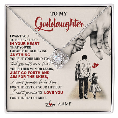 Love Knot Necklace 14K White Gold Finish | 1 | Personalized To My Goddaughter Necklace From Godfather Promise To Love You Goddaughter Birthday Jewelry Graduation Christmas Customized Gift Box Message Card | siriusteestore