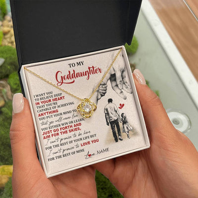 Love Knot Necklace 18K Yellow Gold Finish | 2 | Personalized To My Goddaughter Necklace From Godfather Promise To Love You Goddaughter Birthday Jewelry Graduation Christmas Customized Gift Box Message Card | siriusteestore