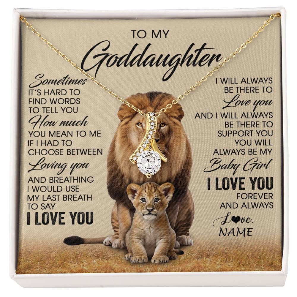 Alluring Beauty Necklace 18K Yellow Gold Finish | 1 | Personalized To My Goddaughter Necklace From Godfather Sometimes It's Hard Lion Goddaughter Gift Birthday Jewelry Christmas Customized Gift Box Message Card | siriusteestore