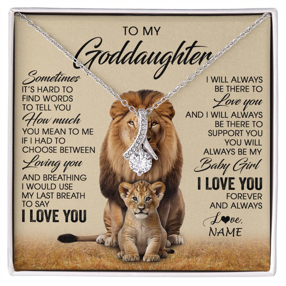 Alluring Beauty Necklace 14K White Gold Finish | 1 | Personalized To My Goddaughter Necklace From Godfather Sometimes It's Hard Lion Goddaughter Gift Birthday Jewelry Christmas Customized Gift Box Message Card | siriusteestore