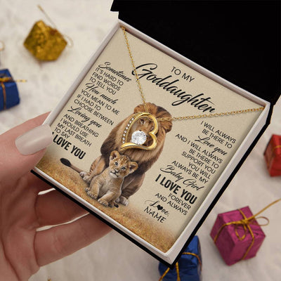 Forever Love Necklace 18K Yellow Gold Finish | 2 | Personalized To My Goddaughter Necklace From Godfather Sometimes It's Hard Lion Goddaughter Gift Birthday Jewelry Christmas Customized Gift Box Message Card | siriusteestore