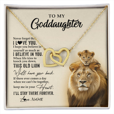 Interlocking Hearts Necklace 18K Yellow Gold Finish | 1 | Personalized To My Goddaughter Necklace From Godfather This Old Lion Never Forget I Love You Jewelry Birthday Christmas Customized Gift Box Message Card | siriusteestore