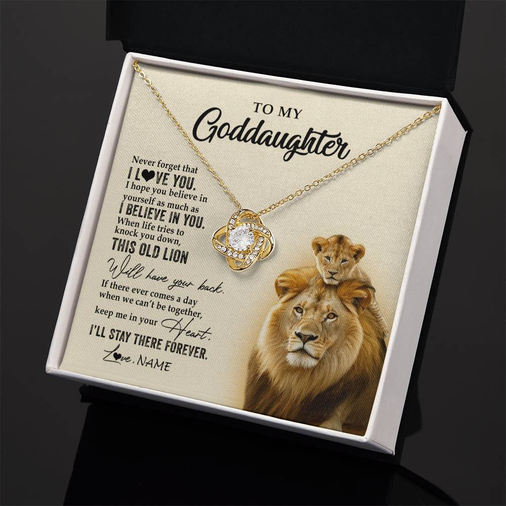 Love Knot Necklace 18K Yellow Gold Finish | 2 | Personalized To My Goddaughter Necklace From Godfather This Old Lion Never Forget I Love You Jewelry Birthday Christmas Customized Gift Box Message Card | siriusteestore