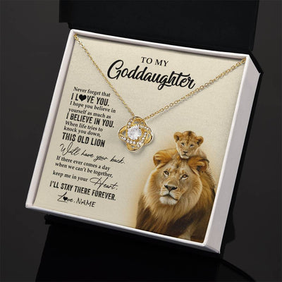Love Knot Necklace 18K Yellow Gold Finish | 2 | Personalized To My Goddaughter Necklace From Godfather This Old Lion Never Forget I Love You Jewelry Birthday Christmas Customized Gift Box Message Card | siriusteestore