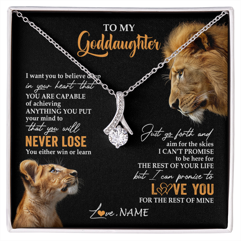 Alluring Beauty Necklace 14K White Gold Finish | 1 | Personalized To My Goddaughter Necklace From Godfather Uncle You Will Never Lose Lion Goddaughter Birthday Gifts Graduation Christmas Gift Box Message Card | siriusteestore