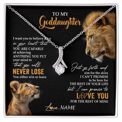 Alluring Beauty Necklace 14K White Gold Finish | 1 | Personalized To My Goddaughter Necklace From Godfather Uncle You Will Never Lose Lion Goddaughter Birthday Gifts Graduation Christmas Gift Box Message Card | siriusteestore