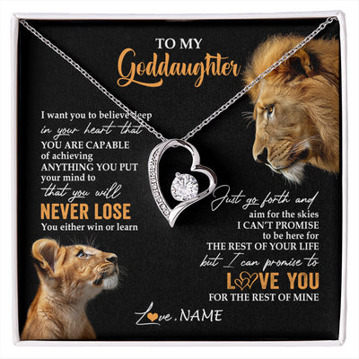 Forever Love Necklace 14K White Gold Finish | 1 | Personalized To My Goddaughter Necklace From Godfather Uncle You Will Never Lose Lion Goddaughter Birthday Gifts Graduation Christmas Gift Box Message Card | siriusteestore