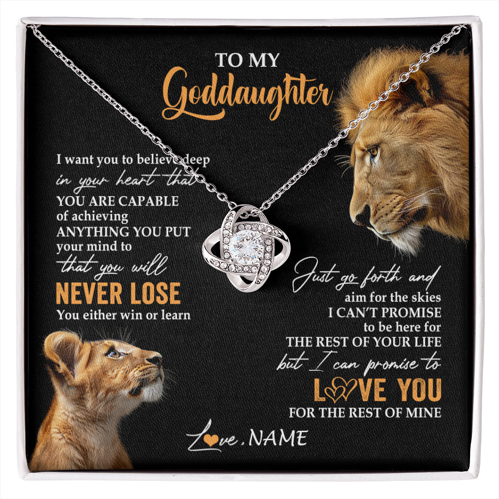Love Knot Necklace 14K White Gold Finish | 1 | Personalized To My Goddaughter Necklace From Godfather Uncle You Will Never Lose Lion Goddaughter Birthday Gifts Graduation Christmas Gift Box Message Card | siriusteestore