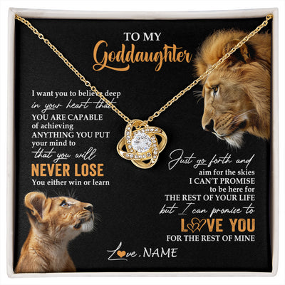 Love Knot Necklace 18K Yellow Gold Finish | 1 | Personalized To My Goddaughter Necklace From Godfather Uncle You Will Never Lose Lion Goddaughter Birthday Gifts Graduation Christmas Gift Box Message Card | siriusteestore