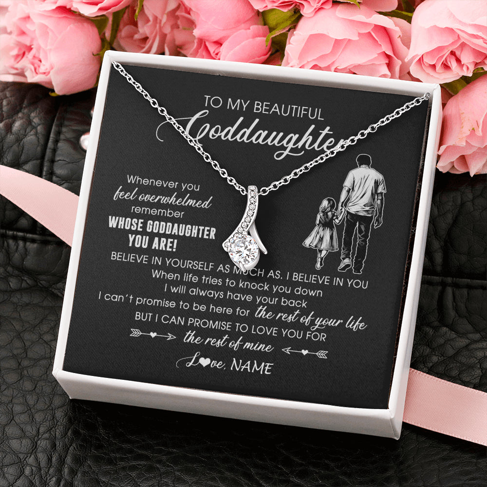 Alluring Beauty Necklace 14K White Gold Finish | 2 | Personalized To My Goddaughter Necklace From Godfather Whenever You Feel Overwhelmed Goddaughter Jewelry Birthday Graduation Christmas Customized Message Card | siriusteestore