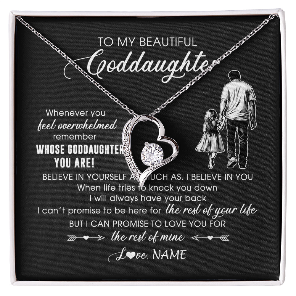 Forever Love Necklace 14K White Gold Finish | 1 | Personalized To My Goddaughter Necklace From Godfather Whenever You Feel Overwhelmed Goddaughter Jewelry Birthday Graduation Christmas Customized Message Card | siriusteestore