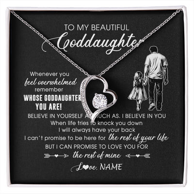 Forever Love Necklace 14K White Gold Finish | 1 | Personalized To My Goddaughter Necklace From Godfather Whenever You Feel Overwhelmed Goddaughter Jewelry Birthday Graduation Christmas Customized Message Card | siriusteestore