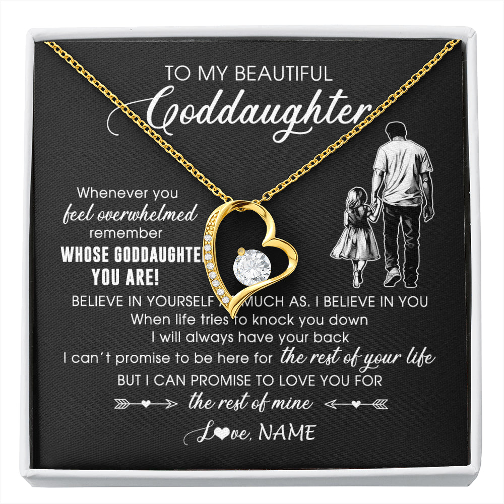 Forever Love Necklace 18K Yellow Gold Finish | 1 | Personalized To My Goddaughter Necklace From Godfather Whenever You Feel Overwhelmed Goddaughter Jewelry Birthday Graduation Christmas Customized Message Card | siriusteestore