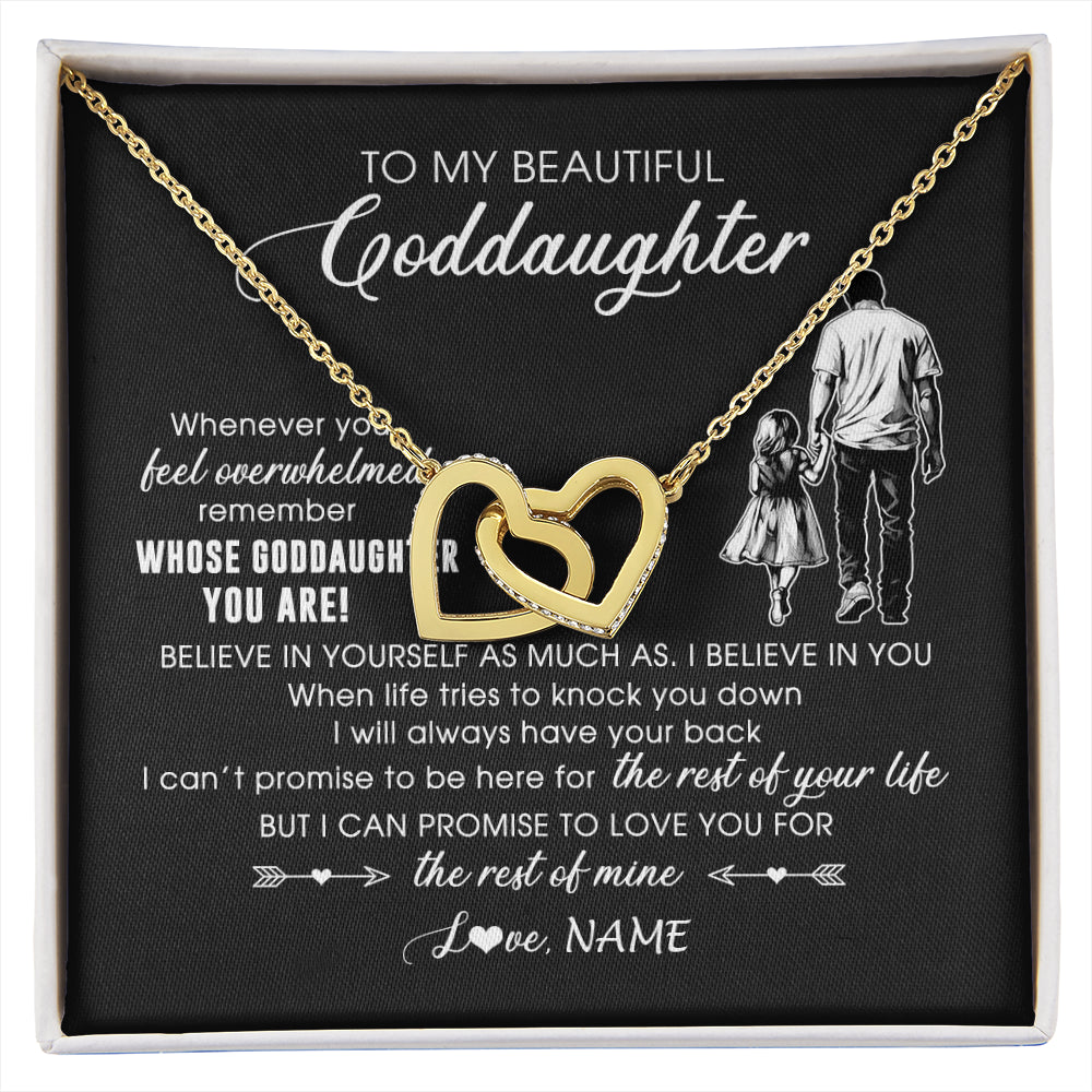 Interlocking Hearts Necklace 18K Yellow Gold Finish | 1 | Personalized To My Goddaughter Necklace From Godfather Whenever You Feel Overwhelmed Goddaughter Jewelry Birthday Graduation Christmas Customized Message Card | siriusteestore