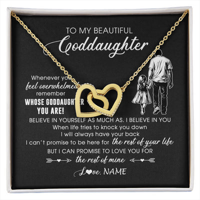 Interlocking Hearts Necklace 18K Yellow Gold Finish | 1 | Personalized To My Goddaughter Necklace From Godfather Whenever You Feel Overwhelmed Goddaughter Jewelry Birthday Graduation Christmas Customized Message Card | siriusteestore