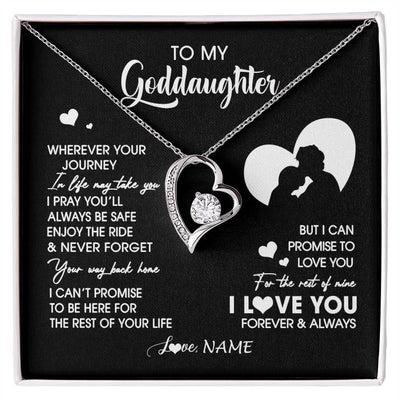 Forever Love Necklace 14K White Gold Finish | 1 | Personalized To My Goddaughter Necklace From Godfather Wherever Your Journey Goddaughter Birthday Gifts Graduation Christmas Customized Gift Box Message Card | siriusteestore