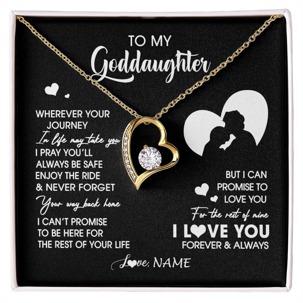 Forever Love Necklace 18K Yellow Gold Finish | 1 | Personalized To My Goddaughter Necklace From Godfather Wherever Your Journey Goddaughter Birthday Gifts Graduation Christmas Customized Gift Box Message Card | siriusteestore