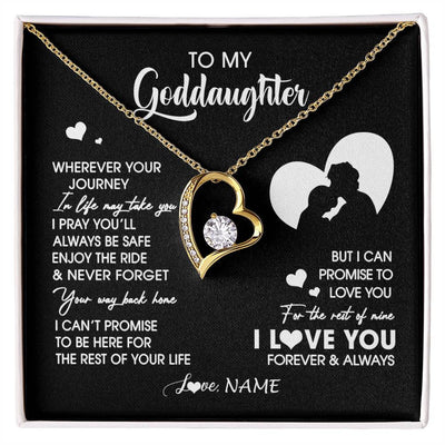 Forever Love Necklace 18K Yellow Gold Finish | 1 | Personalized To My Goddaughter Necklace From Godfather Wherever Your Journey Goddaughter Birthday Gifts Graduation Christmas Customized Gift Box Message Card | siriusteestore