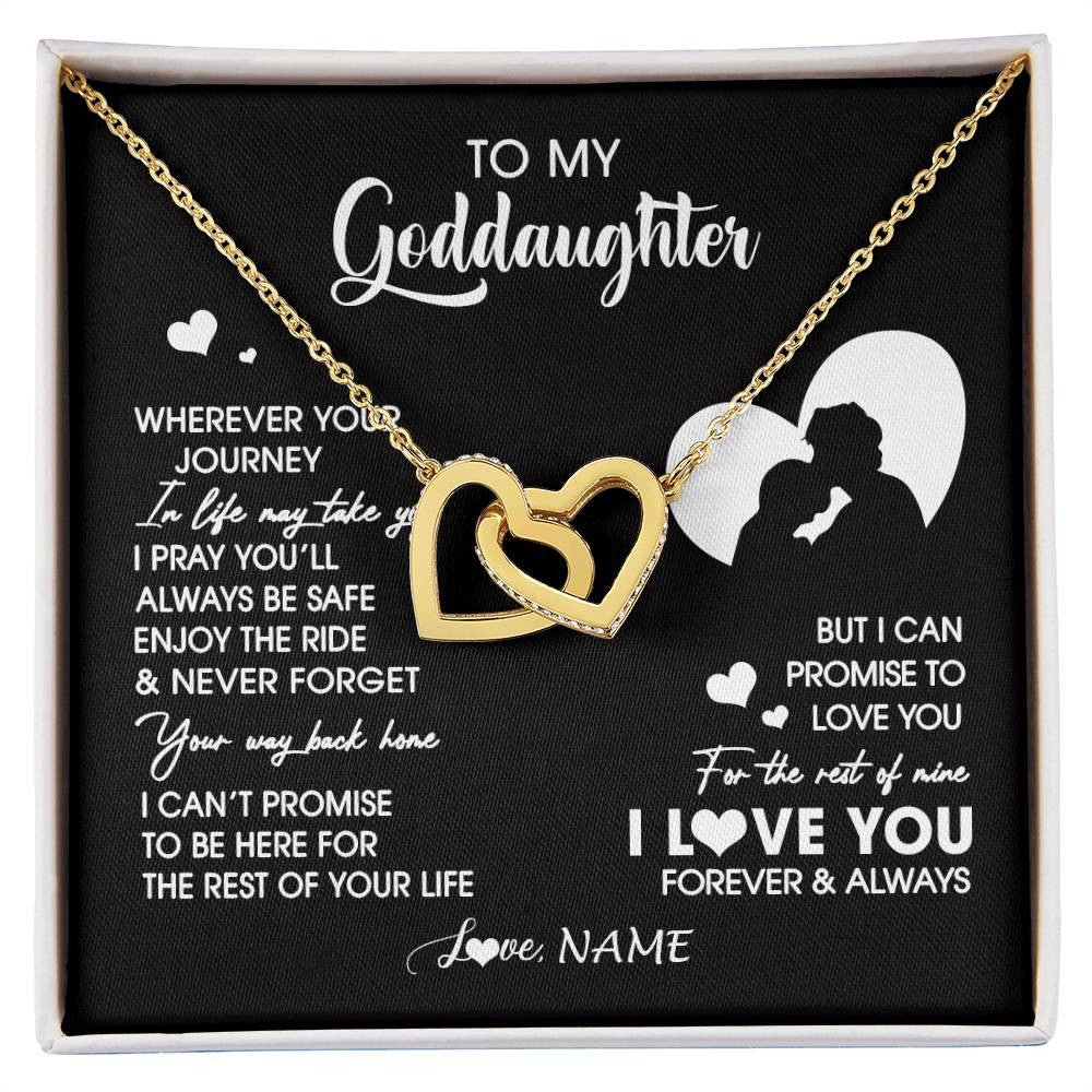 Interlocking Hearts Necklace 18K Yellow Gold Finish | 1 | Personalized To My Goddaughter Necklace From Godfather Wherever Your Journey Goddaughter Birthday Gifts Graduation Christmas Customized Gift Box Message Card | siriusteestore