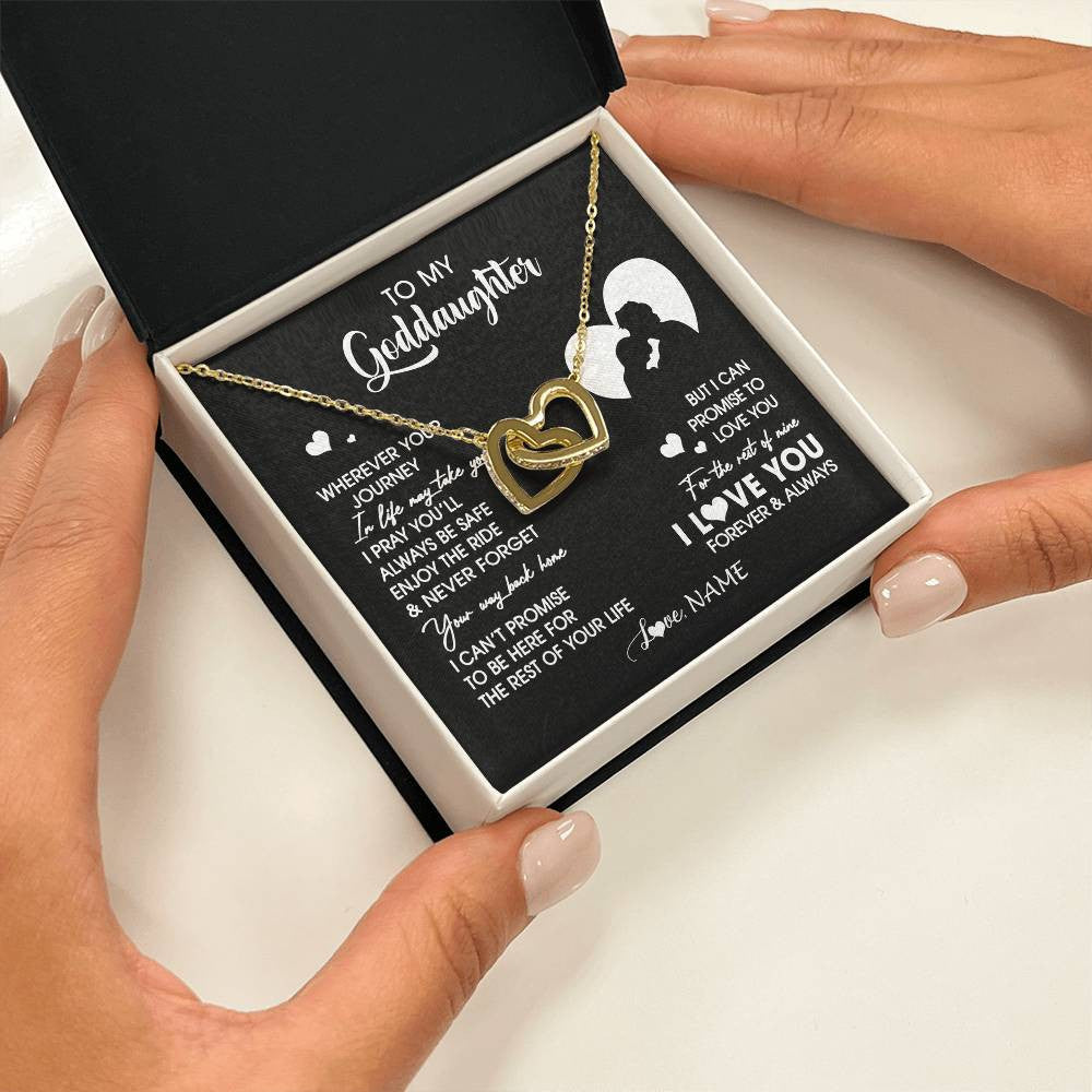 Interlocking Hearts Necklace 18K Yellow Gold Finish | 2 | Personalized To My Goddaughter Necklace From Godfather Wherever Your Journey Goddaughter Birthday Gifts Graduation Christmas Customized Gift Box Message Card | siriusteestore