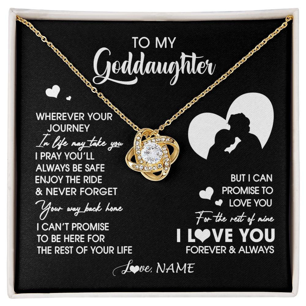 Love Knot Necklace 18K Yellow Gold Finish | 1 | Personalized To My Goddaughter Necklace From Godfather Wherever Your Journey Goddaughter Birthday Gifts Graduation Christmas Customized Gift Box Message Card | siriusteestore