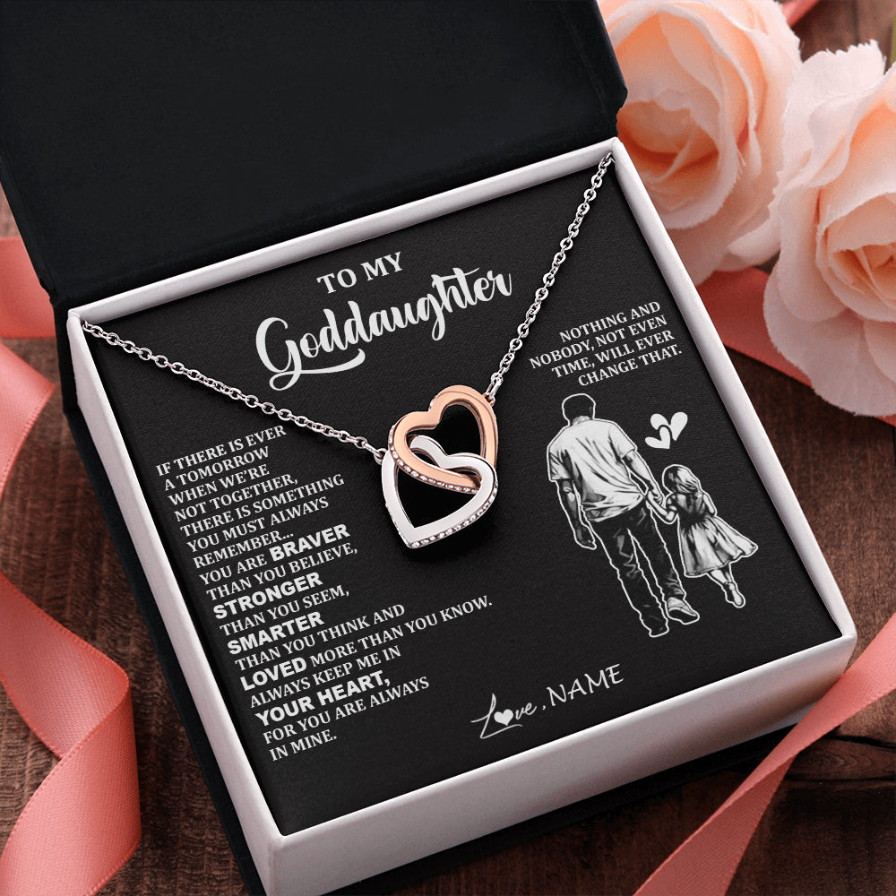 Interlocking Hearts Necklace Stainless Steel & Rose Gold Finish | 2 | Personalized To My Goddaughter Necklace From Godfather You Are Always In Mine Beautiful Goddaughter Birthday Graduation Christmas With Gift Box Message Card | siriusteestore