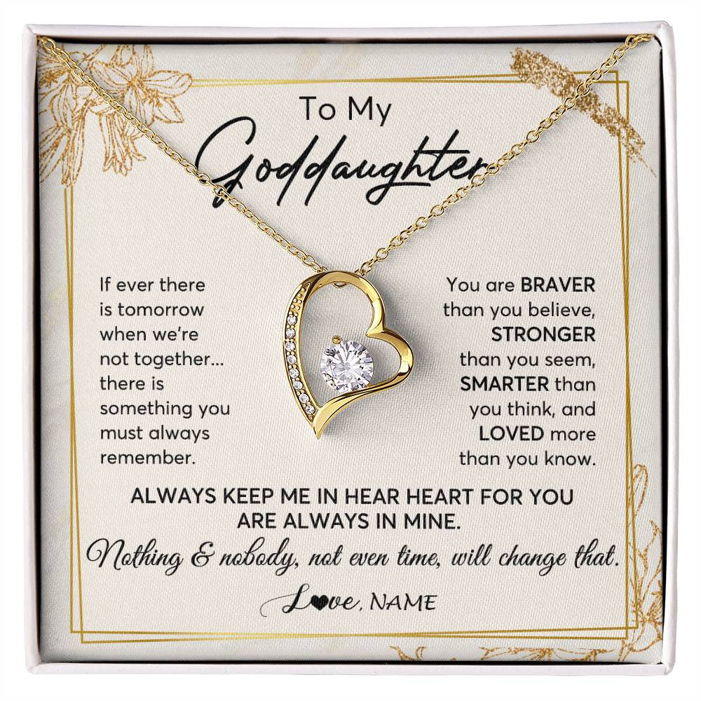 Forever Love Necklace 18K Yellow Gold Finish | 1 | Personalized To My Goddaughter Necklace From Godmother Always Keep Me In Your Heart Goddaughter Birthday Graduation Christmas Customized Gift Box Message Card | siriusteestore