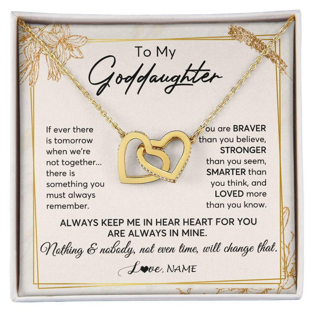 Interlocking Hearts Necklace 18K Yellow Gold Finish | 1 | Personalized To My Goddaughter Necklace From Godmother Always Keep Me In Your Heart Goddaughter Birthday Graduation Christmas Customized Gift Box Message Card | siriusteestore