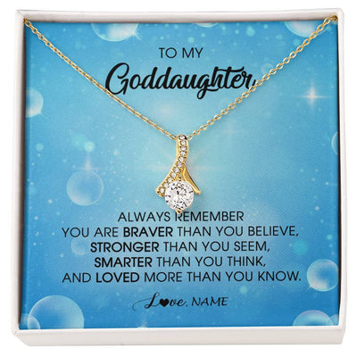Alluring Beauty Necklace 18K Yellow Gold Finish | Personalized To My Goddaughter Necklace From Godmother Always Remember You Are Braver Goddaughter Jewelry Birthday Graduation Christmas Customized Message Card | siriusteestore