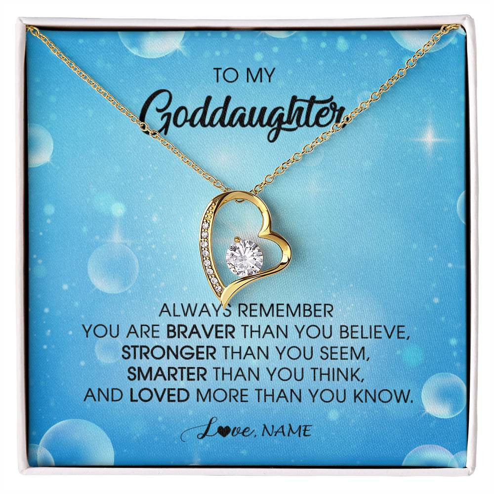 Forever Love Necklace 18K Yellow Gold Finish | Personalized To My Goddaughter Necklace From Godmother Always Remember You Are Braver Goddaughter Jewelry Birthday Graduation Christmas Customized Message Card | siriusteestore