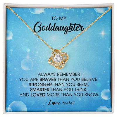 Love Knot Necklace 18K Yellow Gold Finish | Personalized To My Goddaughter Necklace From Godmother Always Remember You Are Braver Goddaughter Jewelry Birthday Graduation Christmas Customized Message Card | siriusteestore