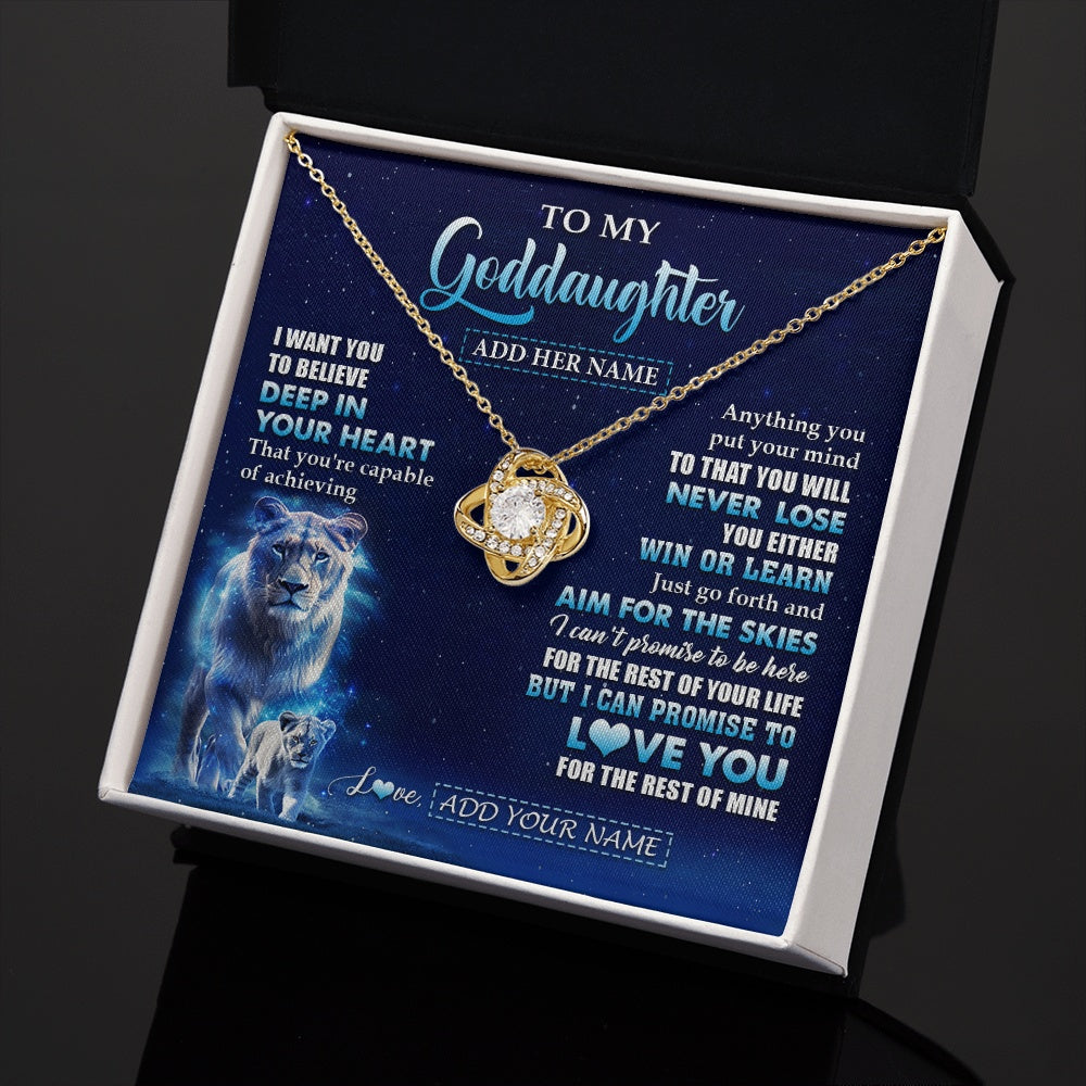 Love Knot Necklace 18K Yellow Gold Finish | 2 | Personalized To My Goddaughter Necklace From Godmother Aunt Believe Your Heart Goddaughter Gift Birthday Graduation Christmas Customized Gift Box Message Card | siriusteestore.myshopify