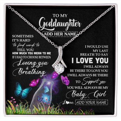 Alluring Beauty Necklace 14K White Gold Finish | 1 | Personalized To My Goddaughter Necklace From Godmother Aunt Butterfly Sometimes Say I Love You Goddaughter Birthday Christmas Custom Gift Box Message Card | siriusteestore.myshopify